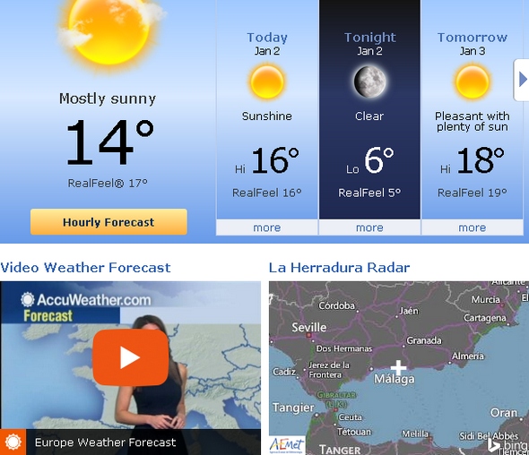 Weather Forecast for the La Herradura region in southern Spain from AccuWeather. (Link)